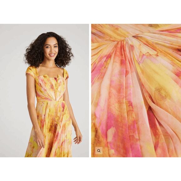 Theia Rian Pleated Chiffon Gown Size US6 $795 - Picture 2 of 9